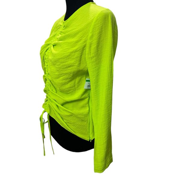 Nordstrom TOPSHOP ~ Lime Green Long Sleeve Ruched Front Top Size 8 VISCOSE - Picture 6 of 10